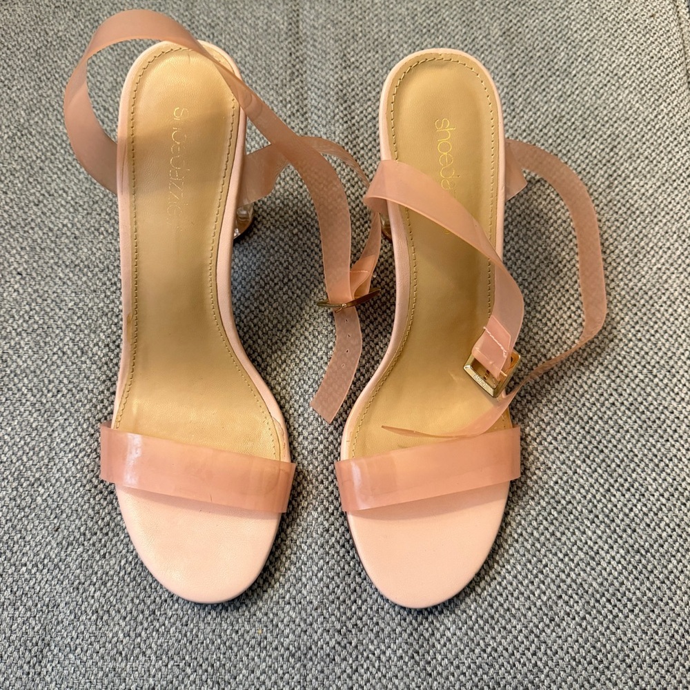 Shoe Dazzle Blush Pink Strappy Clear Heels